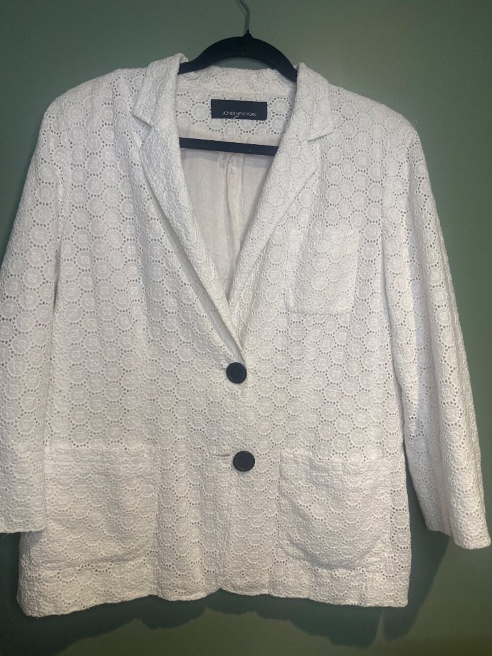 Jones New York Eyelet Blazer Women’s M White Academia Coastal Chic Preppy office